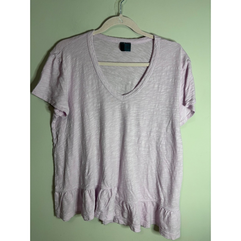 Left of Center Anthropologie Lavender Slub Knit V-Neck Peplum Tie Back Tee L
